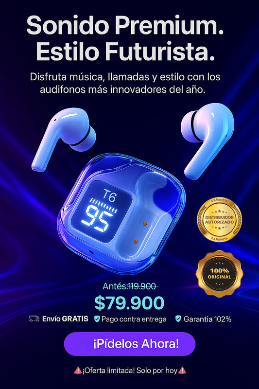 Audífonos T6 l  Sonido Premium, Estilo Futurista.